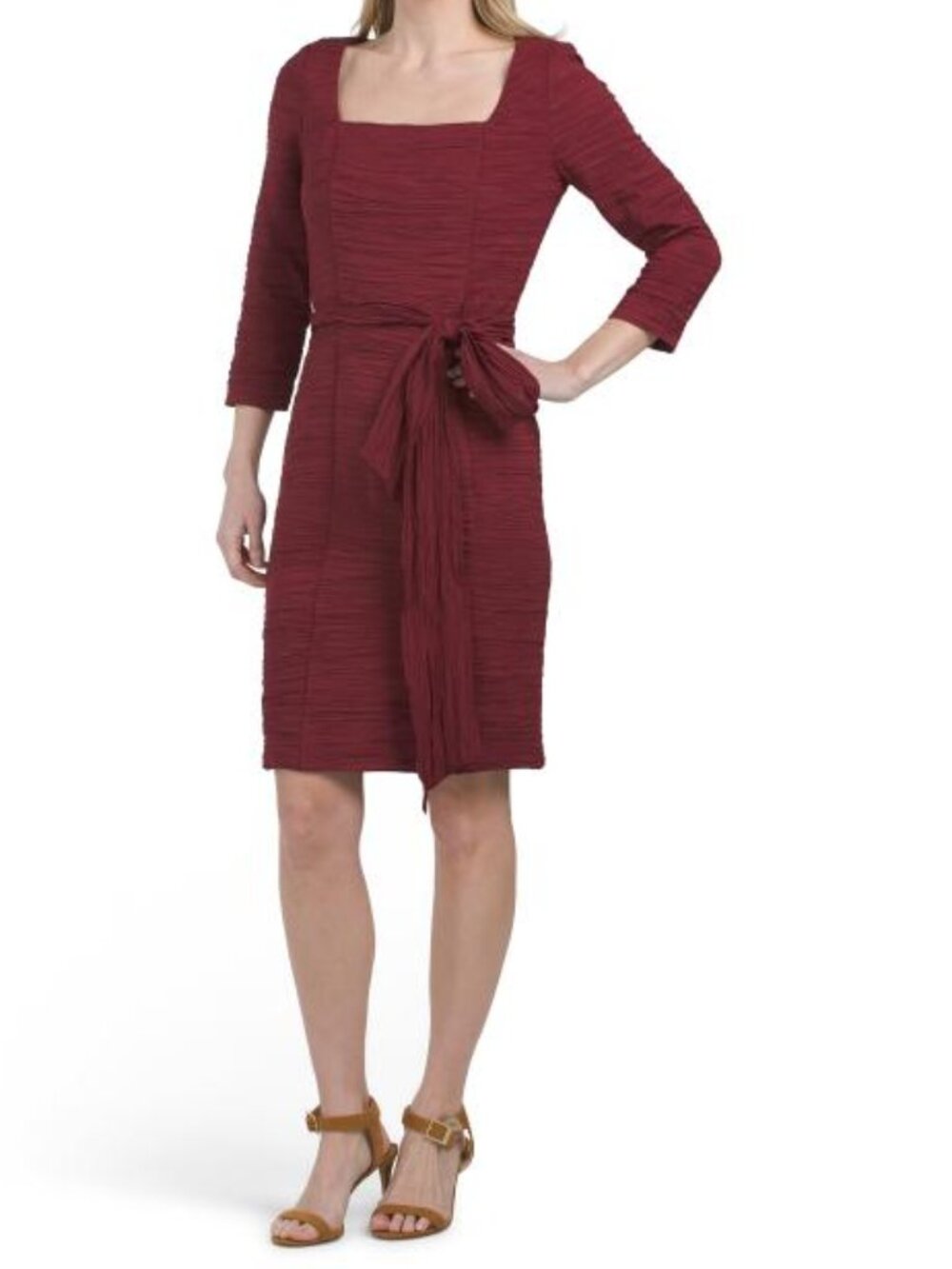 ALEX EVENINGS Red Stretch Taffeta Crinkle Mini Dress With Square Neck